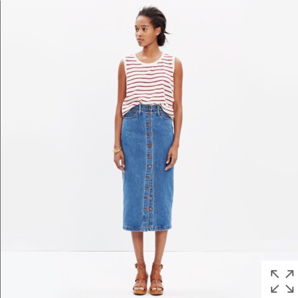 Madewell long button down midi denim skirt